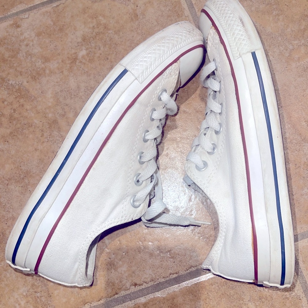 Converse White and Red Sneakers with Canvas Material and Rubber Toe Cap/ Unisex